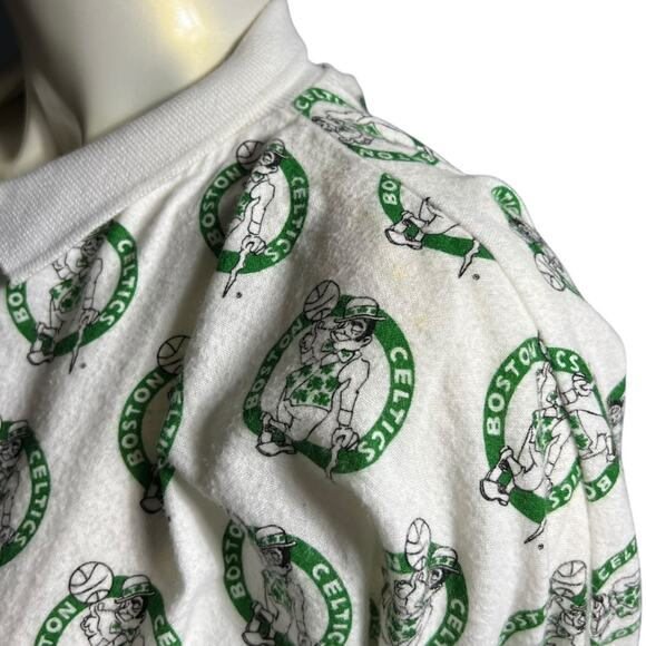 Vintage Boston Celtics All-Over Print Polo Dress Nightshirt USA Cotton L 90s - Picture 9 of 16